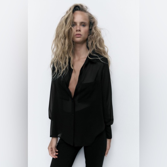 Zara Tops - ZARA NWT SEMI-SHEER SHIRT WITH PATCH POCKETS SIZE S